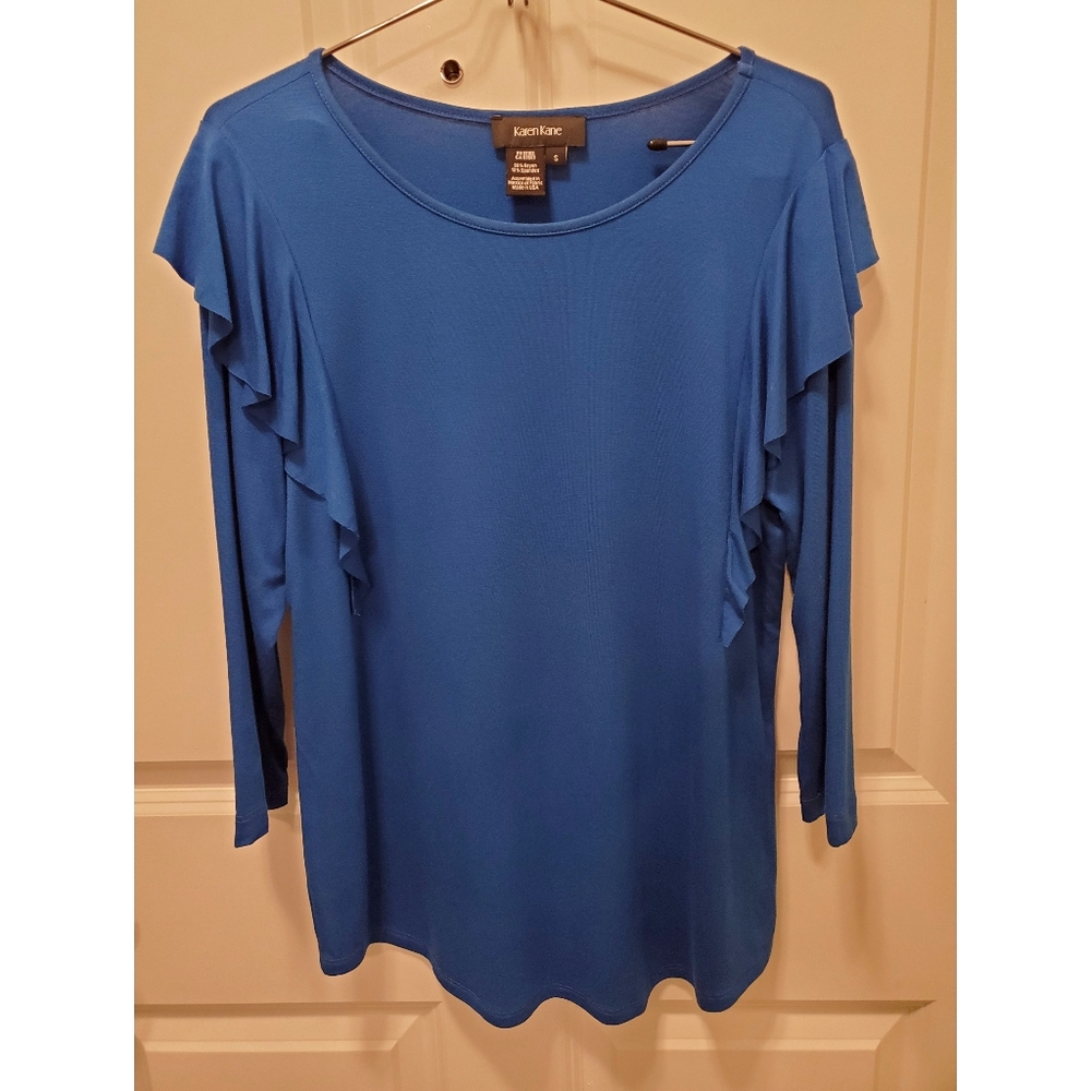Karen Kane Blouse with Ruffle Detail Blue Size Small